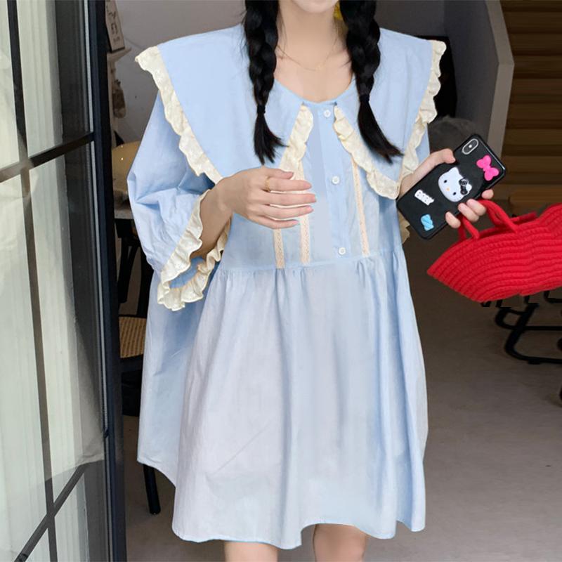 VONDA Rochii Casual de Damă cu Guler Păpușă, Dantelă Patchwork, Mâneci Lungi