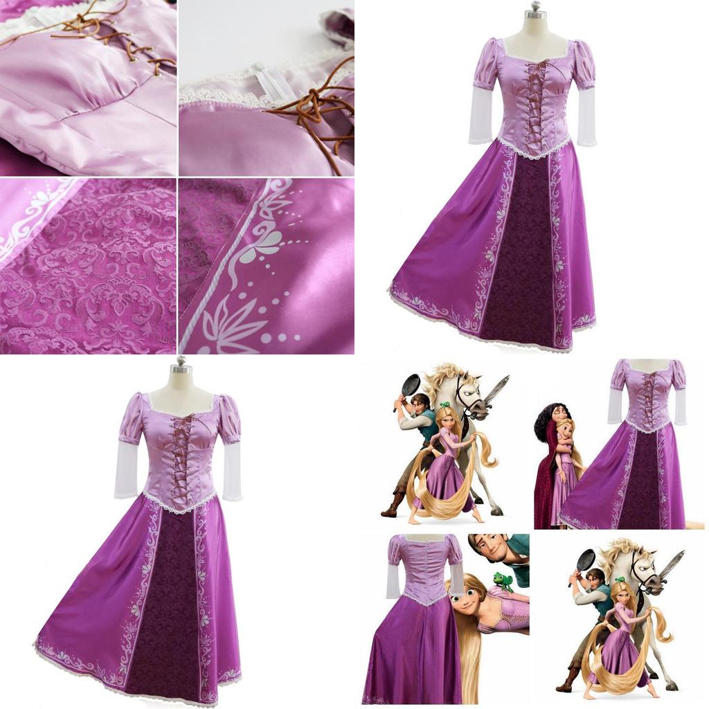 Light Purple Tangled Rapunzel Cosplay Dress With Puffy Sleeves And Padded Design