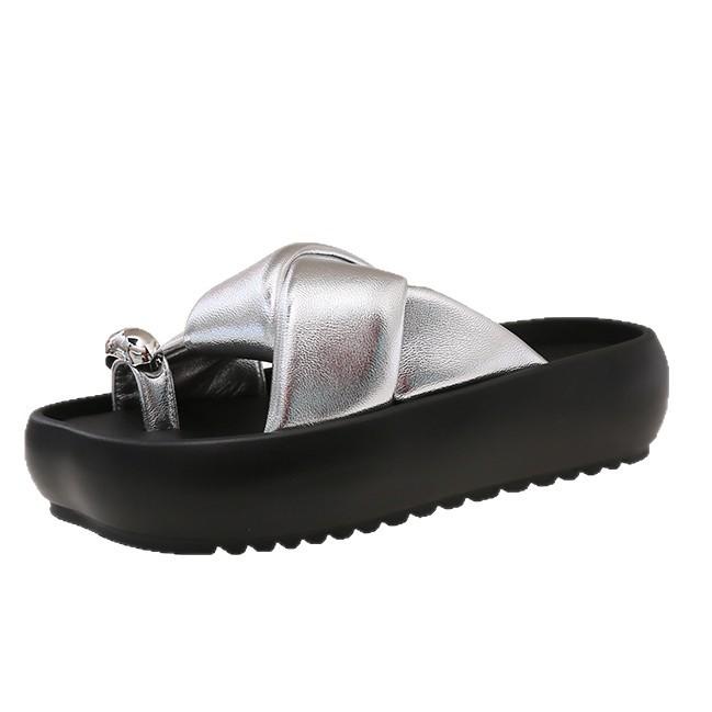 Muffin Platform Slippers Women's Wear 2025 Summer New High-end Fashion Set Toe Internet Celebrity French Beach Sandals