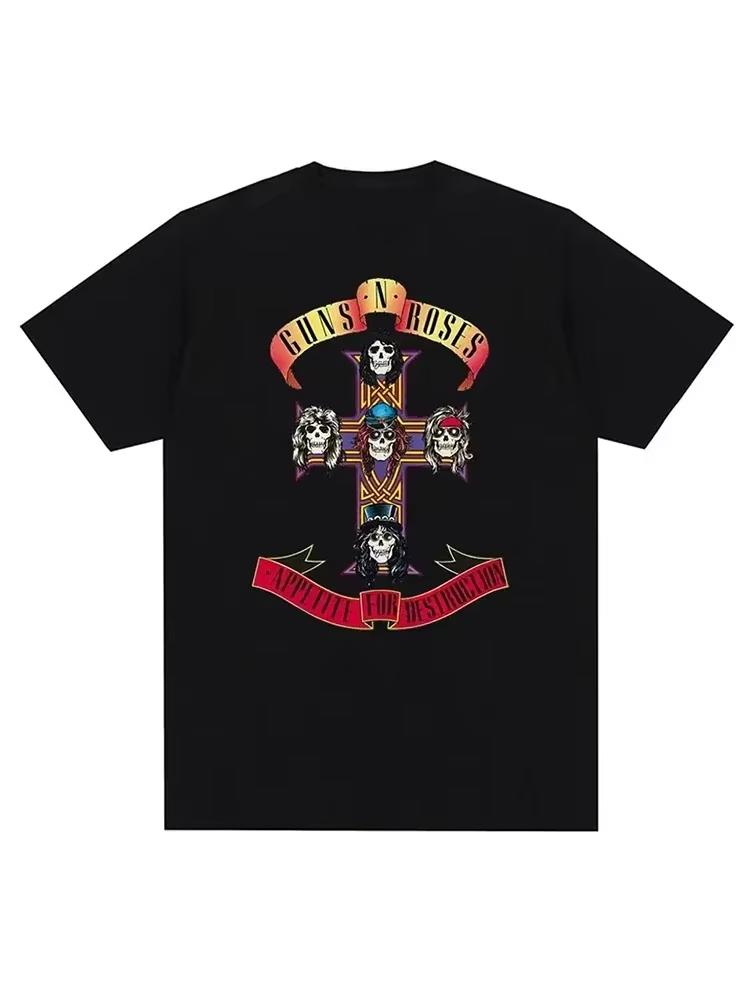 2026 HOT SALE Guns N Roses Graphic Print T Shirt Vintage Rock Band Streetwear Short Sleeve Fashion Crew Neck T Shirt Men Women Tshirt Unisex Tee Top