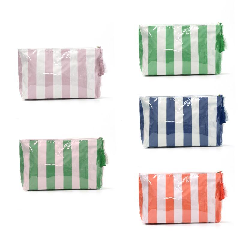 Cross-border Striped Cosmetic Bag High-value Large-capacity Cosmetic Storage Bag Contrasting Color Travel Portable Cosmetic Bag