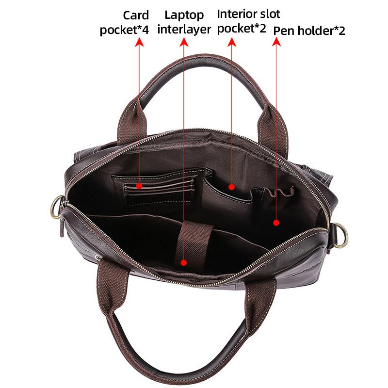 Fashion European and American Retro Style Men's Shoulder Bag Top-Grain Leather Business Briefcase Multi-Pocket Genuine Leather Men's Crossbody Bag
