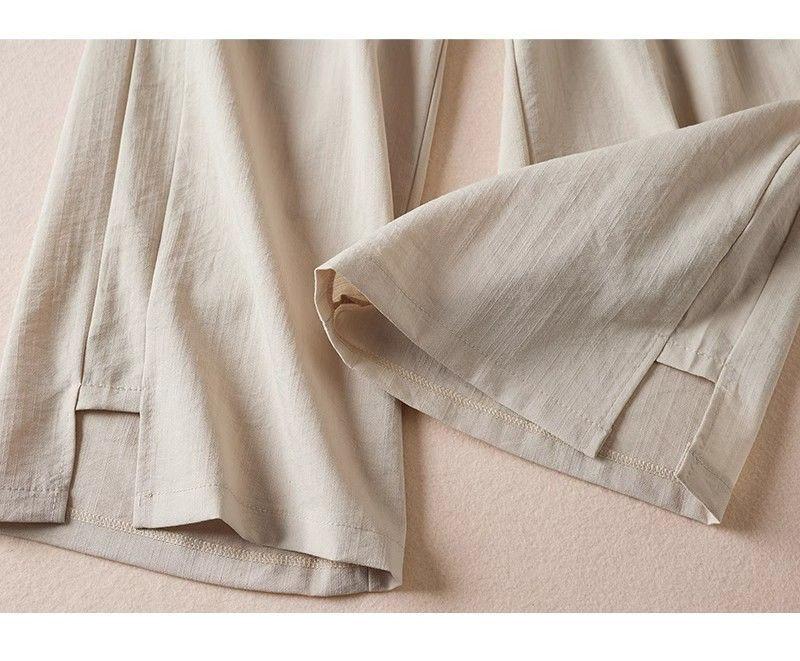 Women's 2026 Summer Ice Silk Wide-Leg Pants - Retro, Plus Size, Nine-Point Length, Solid Color, Thin and Comfortable.