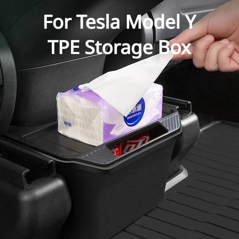 Rear Seat Storage Box for Tesla Model Y Organizer Center Console B Backseat Trash Can Garbage Bag Under Seat Tray Accessories