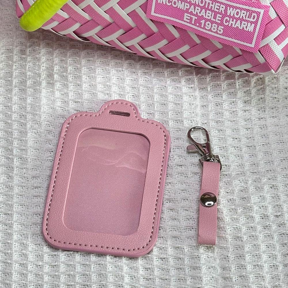 

Transparent Badge Cover Lightweight Keyring Pendant Pu Leather Pouch Dust-Proof Anime Badge Holder For Anime Display Outing рожевий