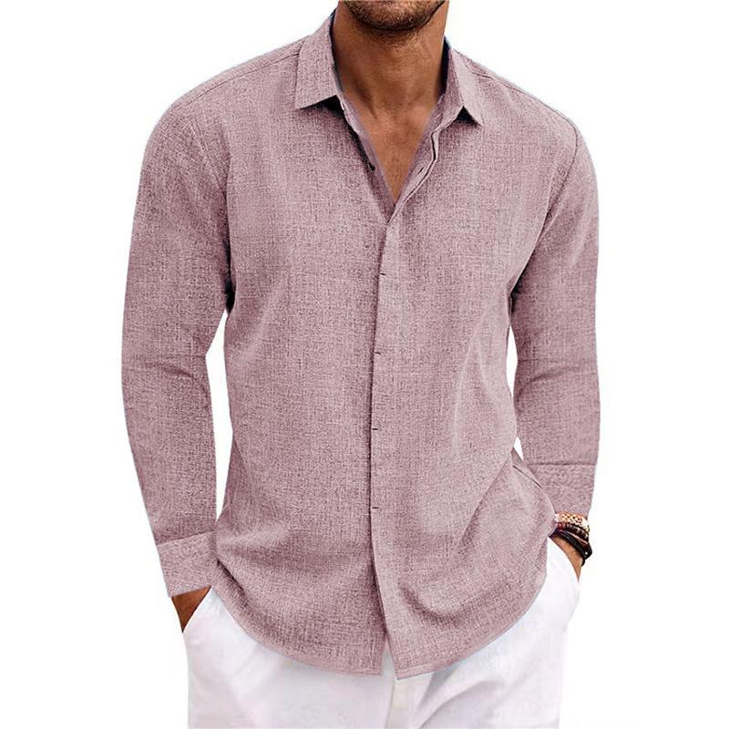 Men's Plus Size Long-Sleeve Linen Cotton Shirt