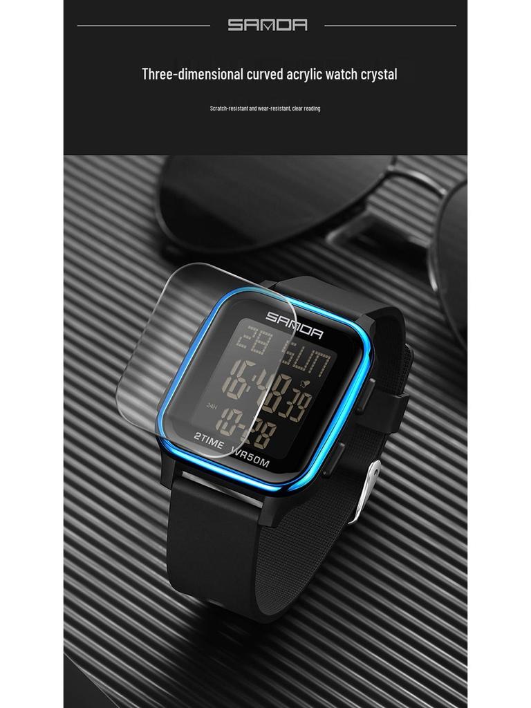 Sanda Men's Multifunctional Square Sport Chronograph Waterproof Watch 
