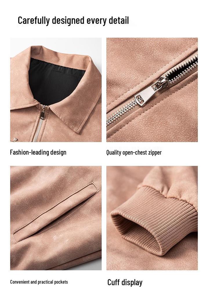Men's Retro Leather Baseball Jacket - Spring & Autumn Casual Lapel Coat, Youth Fashion, Windproof and Versatile.