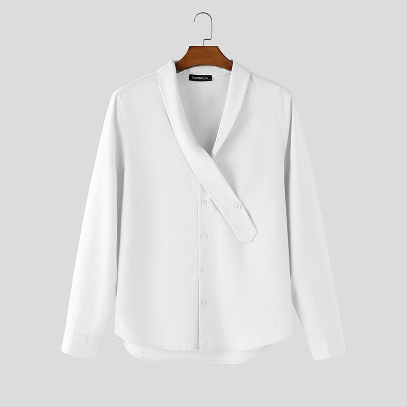 INCERUN Herren V-Ausschnitt Knöpfe Lässig Langarm Hemden