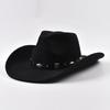 Winter Big Brim Western Cowboy Hat  Belt Decor Jazz Fedora Hats Retro Gentleman Lady Jazz Cowgirl Cap Church Sombrero Caps