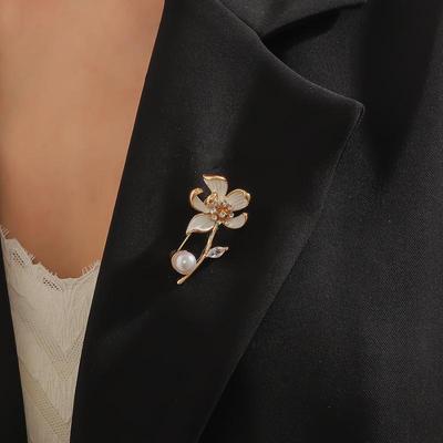 Enamel Inlaid Diamond Pearl Flower Brooch Pins Clothing Decoration Chest Flower Clothing Jewelry Accessories Gifts