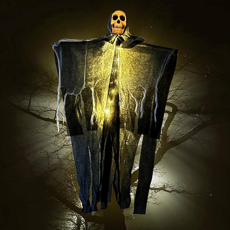 2025 Halloween Glowing Skull Gauze Hanging Ghost Horror Props Haunted House Porch Secret Room Party Pography Decoration