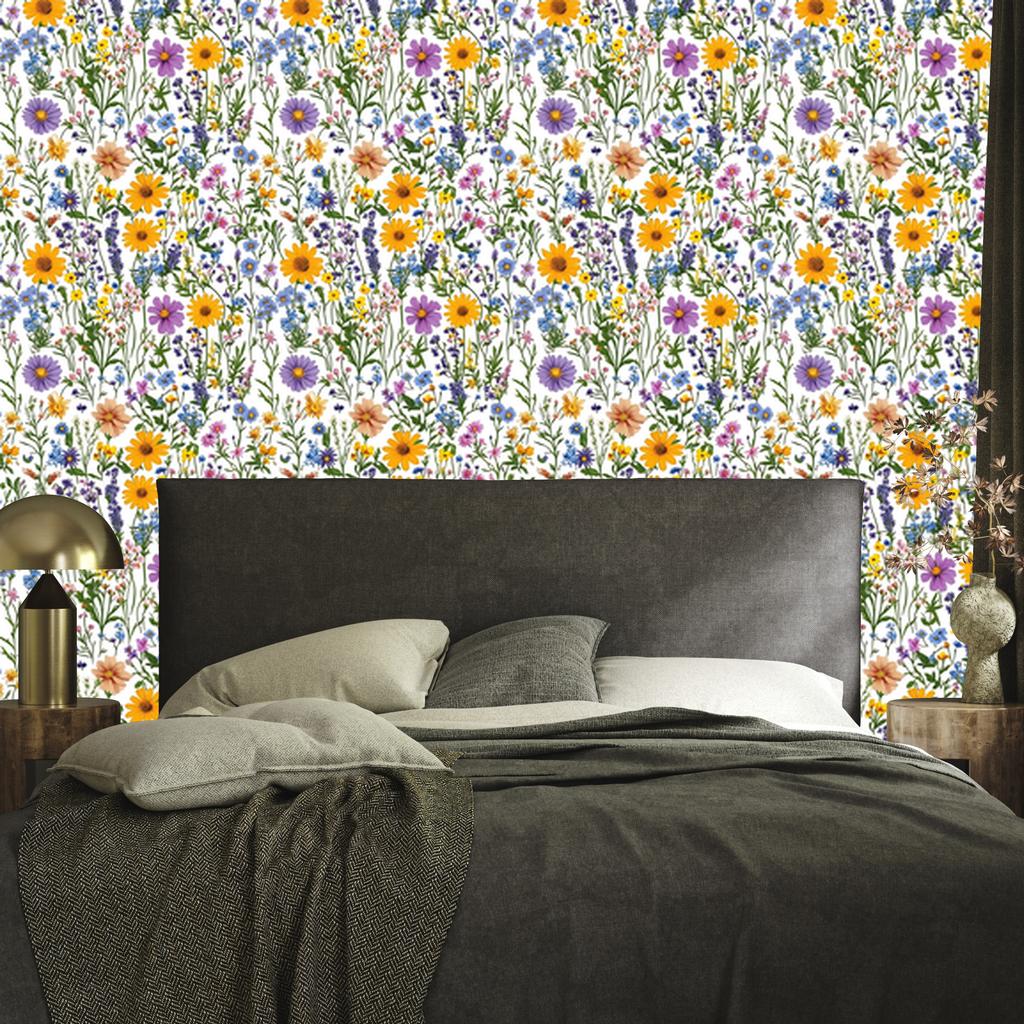 Wild Flowers Wallpaper Light Gray and Lime for Living Room and Bedroom 50x1000