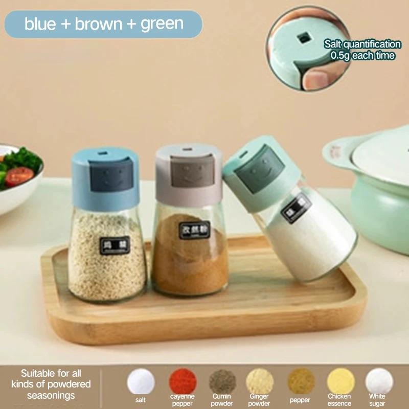 1PCS Kitchen Quantitative Seasoning Jar Glass Press Control Salt Bottle Metering And Sprinkling Salt Seasoning Bottle