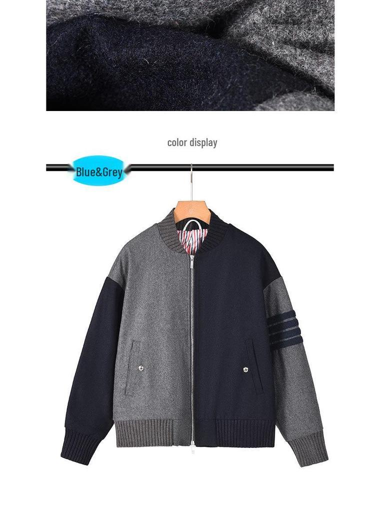 BROWIN2025 Autumn/Winter Colorblock Wool Blend Stand Collar Jacket