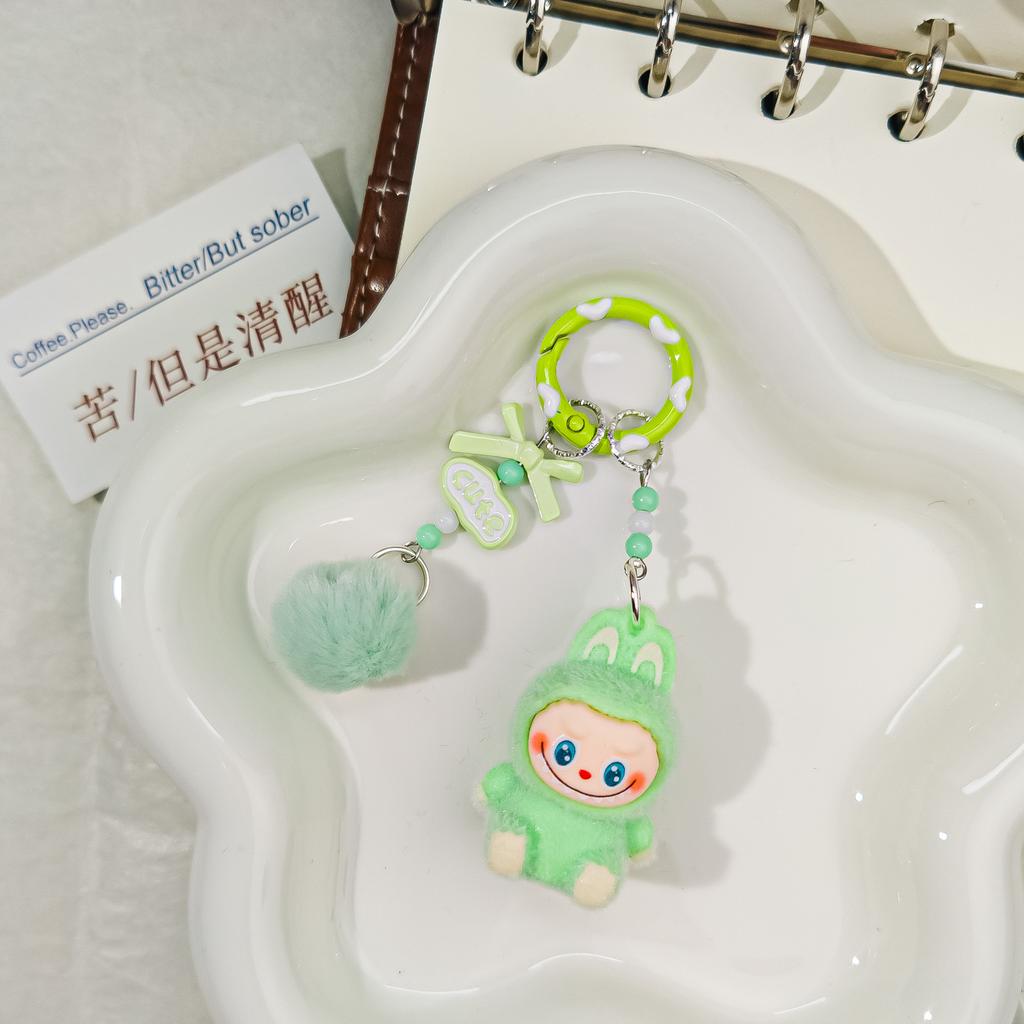 Grain Mini Cn49 Cute Cute Sitting Flocking Bag Couple Car Keychain Decorative Pendant Mobile Phone Chain