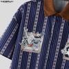 INCERUN Summer Men Lapel Neck Short Sleeve Patchwork Striped Casual Shirts Tops