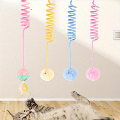 Interactive Cat Toy Funny Cat Stick Plush Spring Ball Self-Hey Hanging Door Kitten Toy Teaser Cat Wand With Bell Pet Accessories