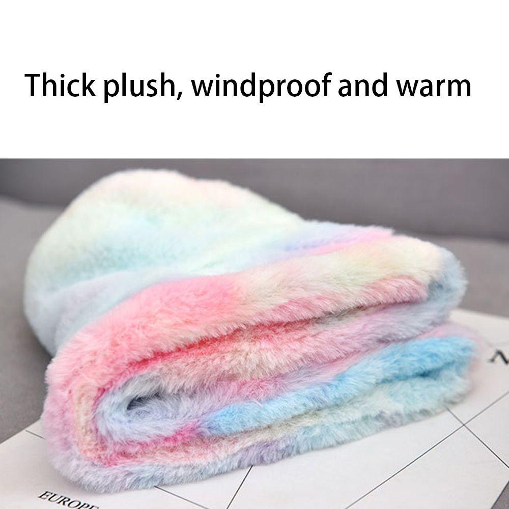 Rainbow Tie Dye Korean Style Cap Women Fisherman Hat Autumn Winter Hat Faux Fur Bucket Hat