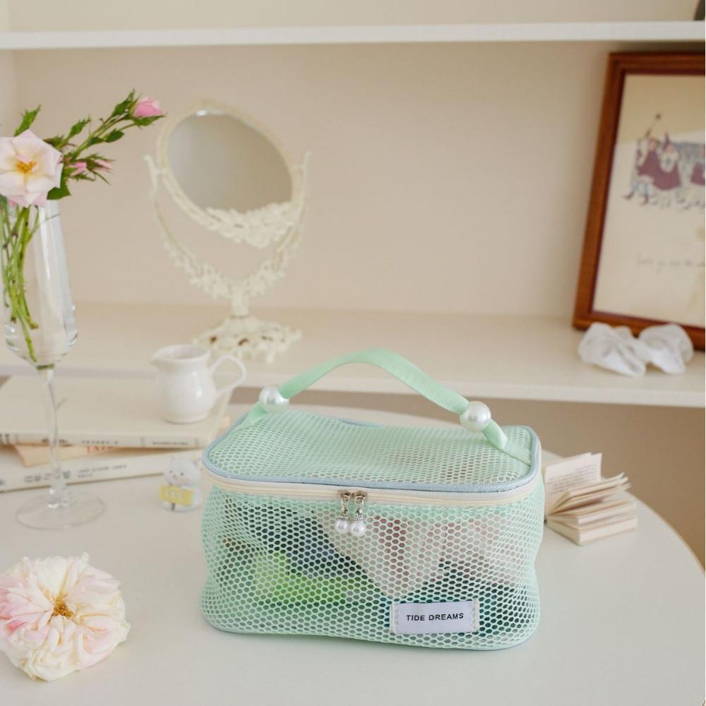 Large Capacity Mesh Cosmetic Bag Solid Color Pillow Makeup Pouch Transparent Makeup Bag  Outdoor