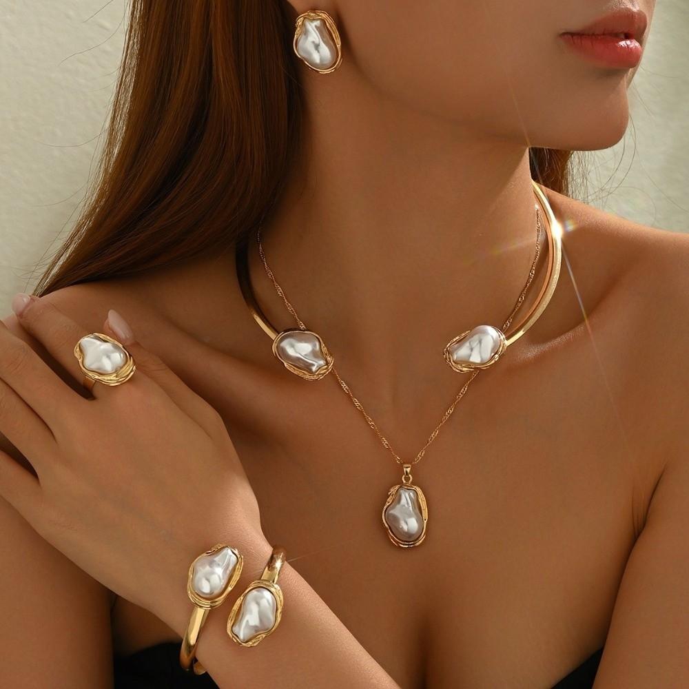 5pcs/set Punk Style Pearl Necklace Set Imitation Pearl Choker Necklace Set Women Jewelry