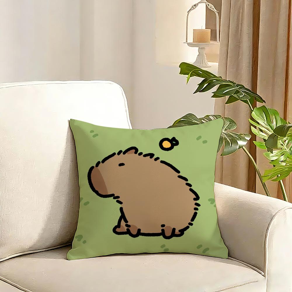 Capybara Cartoon Cute Cushion Cover Reversible Plush Pillow Cover Soft Fluffy Home Decor for Sofa Bedroom