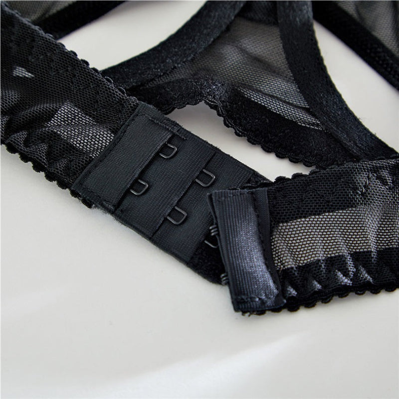 Transparent Mesh Non Wired Motorcycle  Lingerie Set Underwear