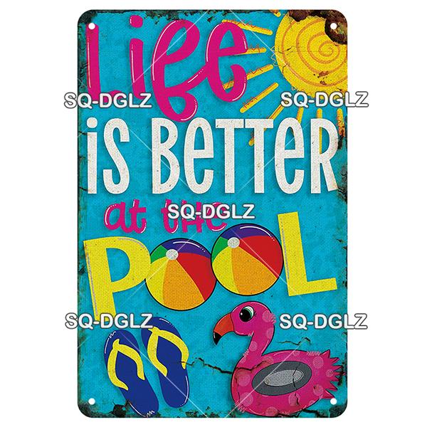 SQ-DGLZ Vintage Warning Pool Rules Metal Sign Plate Tin Sign Plate Home Bar Door Wall Decor Sticker Decoration Plaque Poster