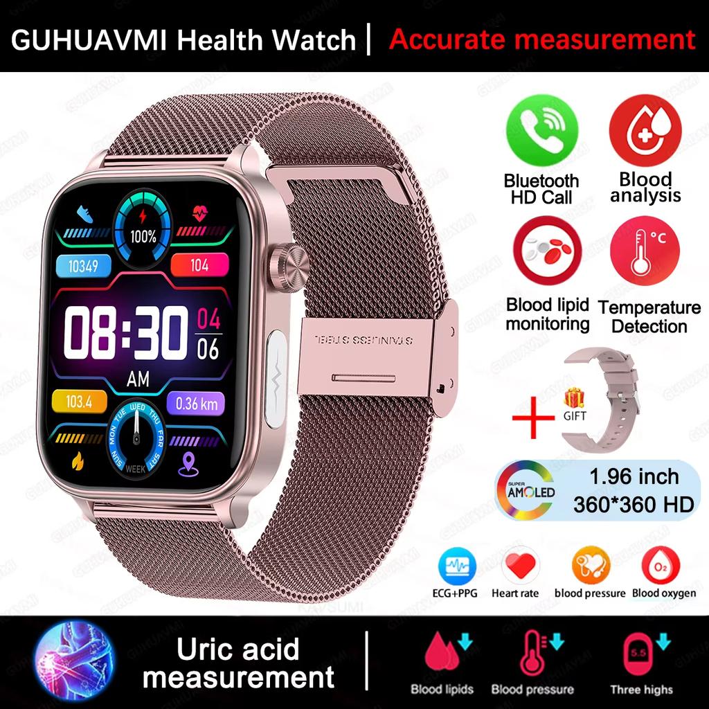 2025 New ECG+PPG Blood Fat Uric Acid Health Smartwatch Men Women Heart Rate Blood Pressure Bluetooth Call Smart Watch for IOS Android