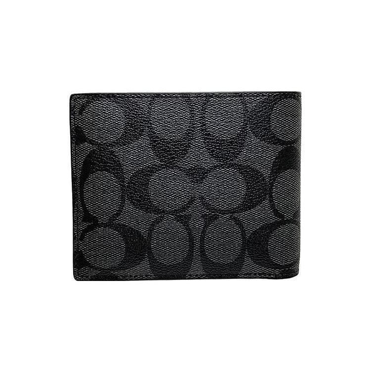 New COACH 3 IN 1 Wallet Canvas With Calfskin Card Holder, Wallet Mini Men's Black & Denim Blue C8297-QBTU9