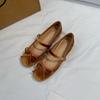 Height Increase 5CM Bow Word with Shallow Mouth Single Shoes Women's 2025 New Sweet Pleated Round Head Suede Ballet Shoes