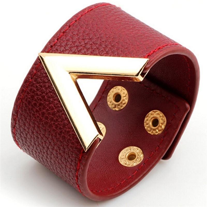 Wide V Leather Bangle Punk Cuff Bracelet Wrap Wristband Jewelry Accessories