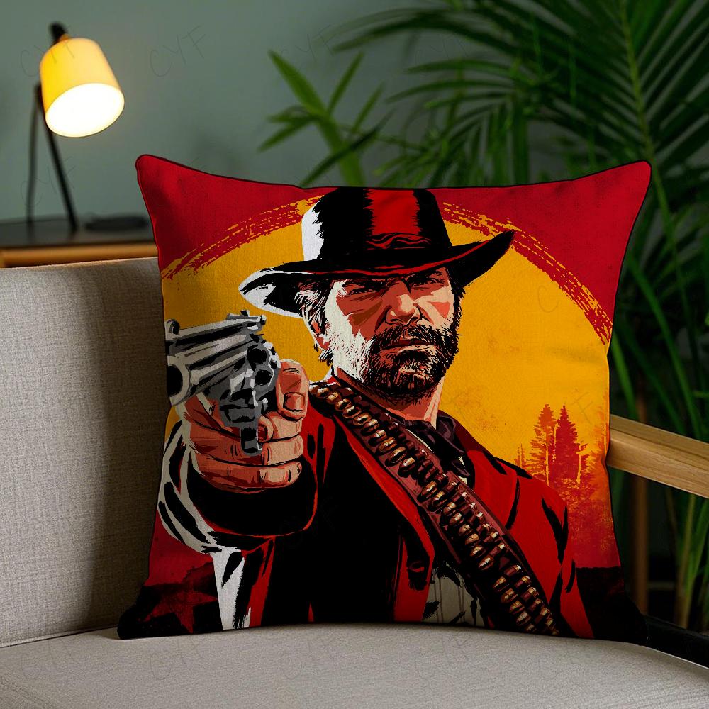 Red Dead R-Redemption 2 Game Anime Pillow Case Anti-Dustmite Pillowcase Invisible Zipper Silky Short Plush Sofa Cushion Cover
