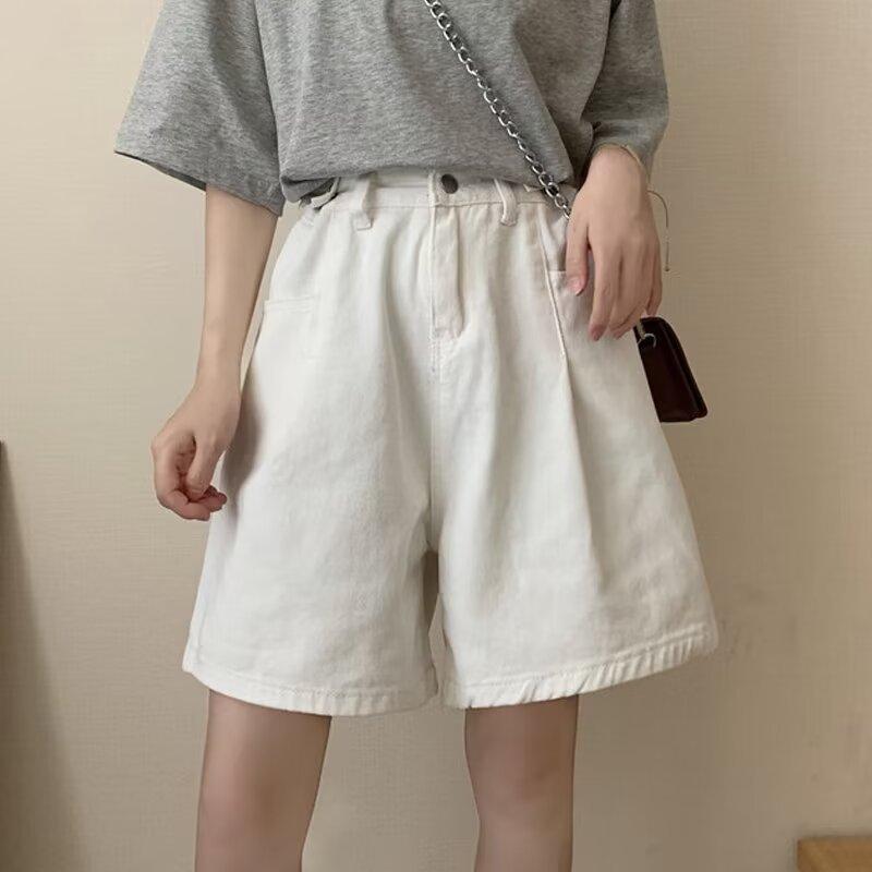 Vintage Dámské volné džínové šortky ke kolenům Dámské Ležérní Vysoký pas Široké nohavice Krátké kalhoty Džíny Streetwear