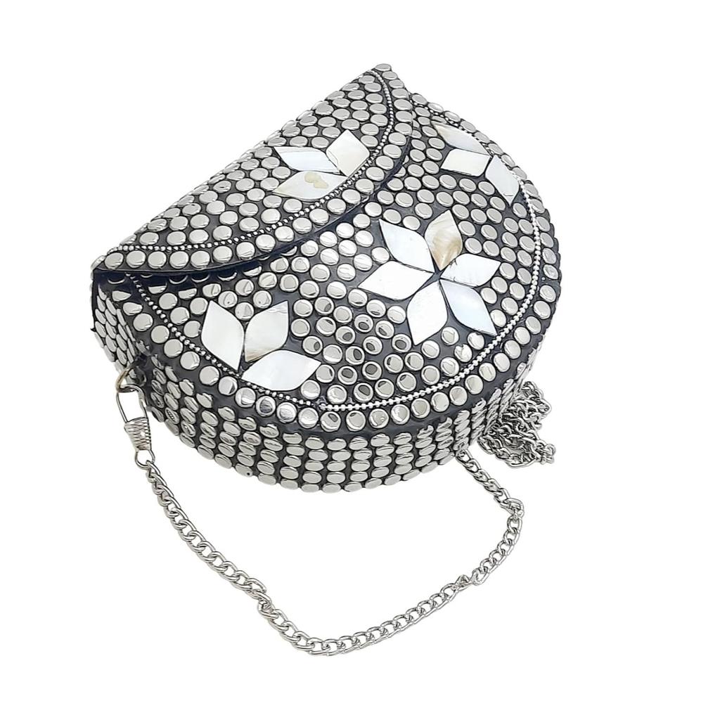 Silber Klein Größe Metalltasche Münzbörse Ethnisch Braut Kinder Tasche Party Clutch