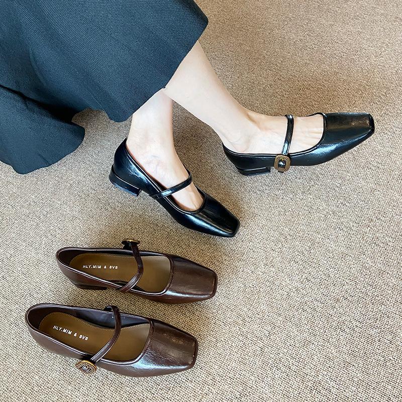 G3760-70 French Square Head Shallow Mouth Single Shoes Women's 2025 Autumn New Temperament Thick Heel with Mary Jane Shoes