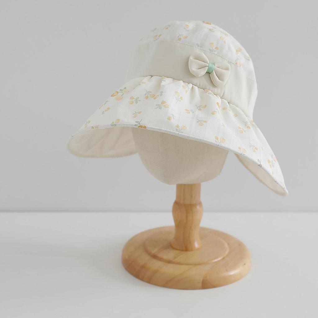 Girls' Floral Bow Wide-Brim Sun Hat - Breathable, Cooling, and Open-Top for Summer Protection