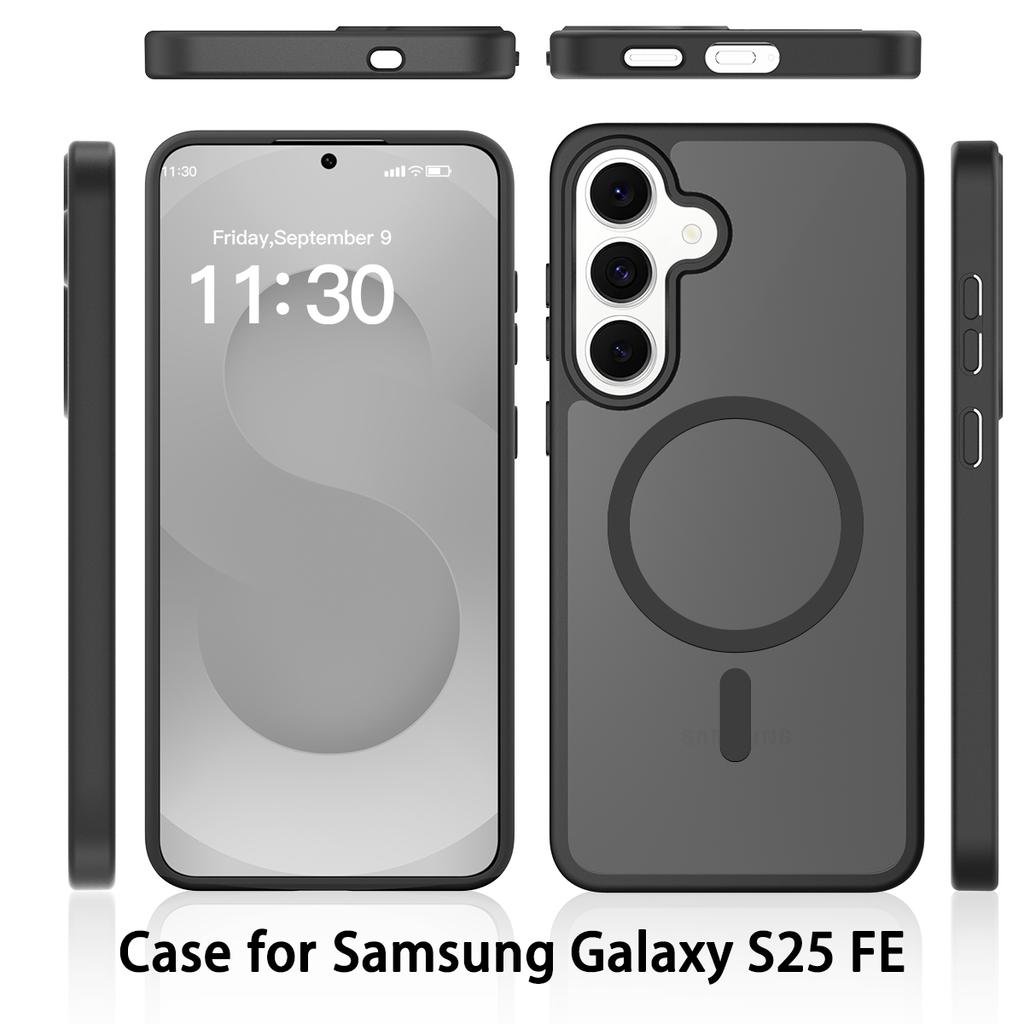 Haptik wie Haut Magnetische Handyhülle für Samsung Galaxy S25 FE 6,7 Zoll Magsafe Kabelloses Laden TPU-Rahmen Harte Kunststoff-Rückseite