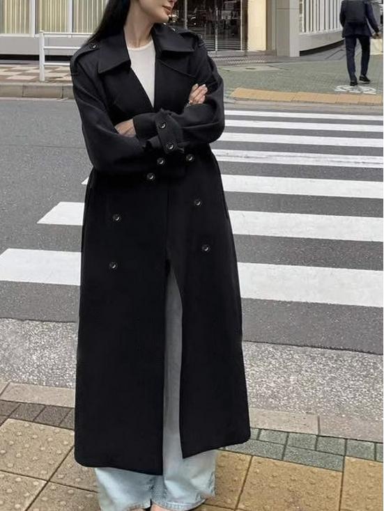 

Женский белый двубортный тренч средней длины - 2025 год, классический корейский стиль для весны и осени