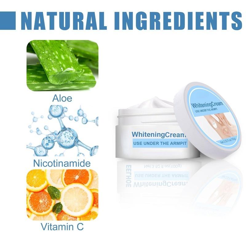 Bělící krém v podpaží hydratuje pokožku, osvěžuje a vyhlazuje tělo, pečuje o krk, záda, nohy a lokty a odstraňuje barevné skvrny