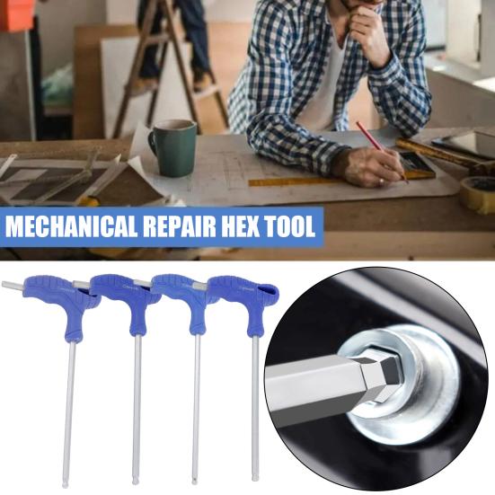 Small Space Operation Tool T-Handle Hex Wrench, Professional Ergonomic Grip Metric Extended Shaft Industrial Equipment Maintenance Wrench for