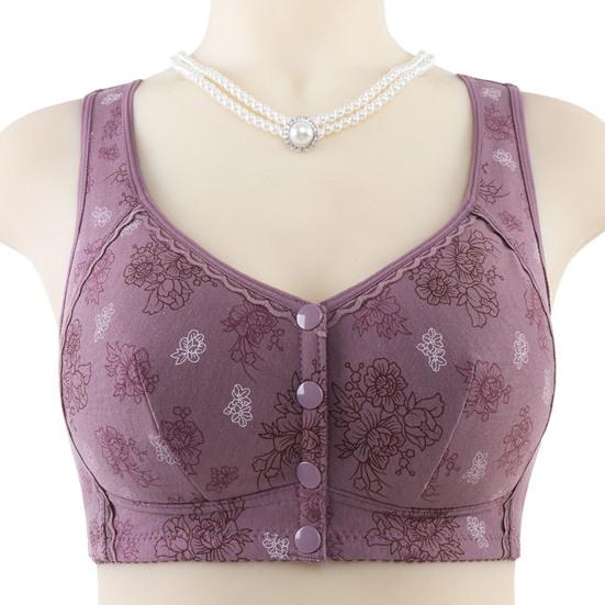 Damen Sport-BH Träger Knopf vorne Kabellos Guter Halt Blumendruck Elastische Schulter Atmungsaktiv Stoßfest Push-up