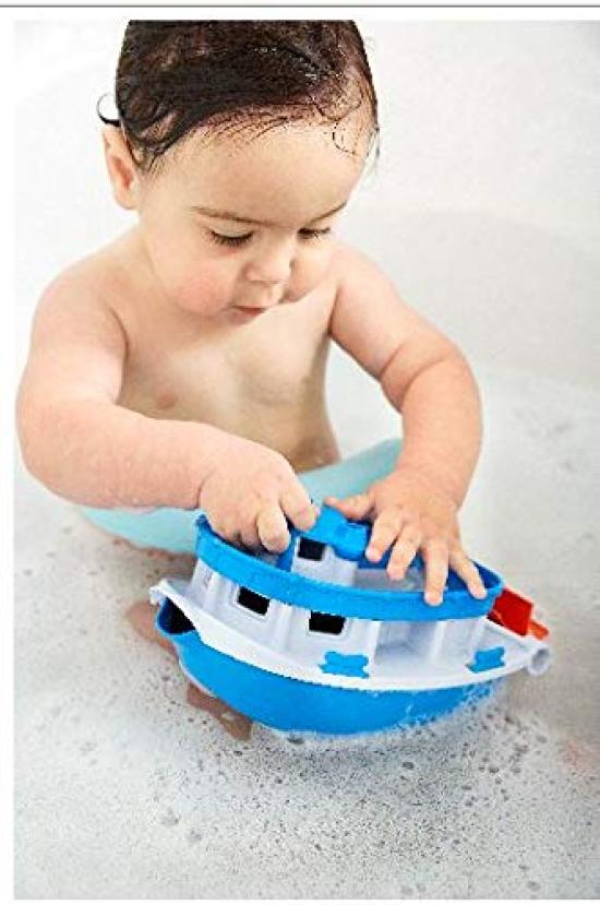 Green Toys Paddle Boat BlueGray - Pretend Play, Motor Skills, Kids Bath Toy, Floating Pouring Vehicle, BPA-Free, Phthalate-Free PVC, Dishwasher Safe,
