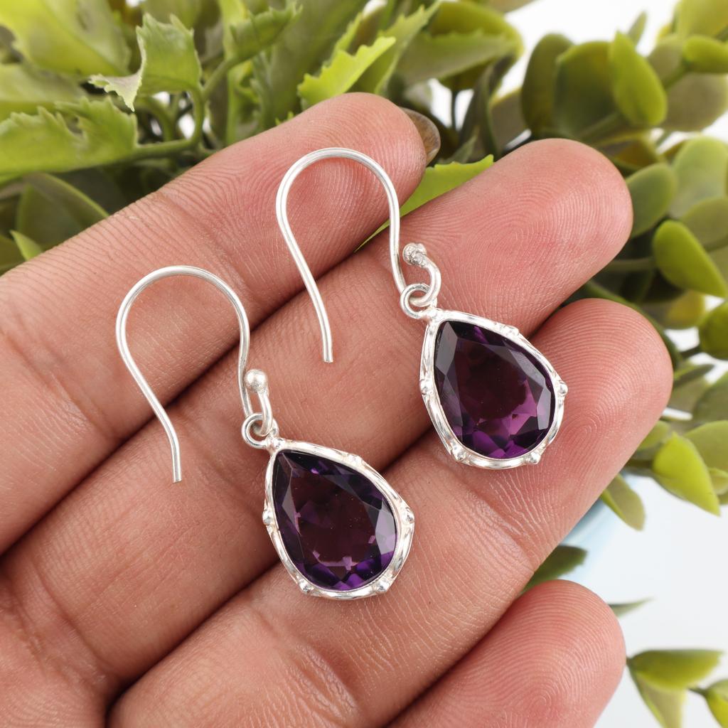 African Amethyst Earrings, 925 Solid Sterling Silver Gemstone Jewelry, Handmade Earrings, For Thanksgiving Gift