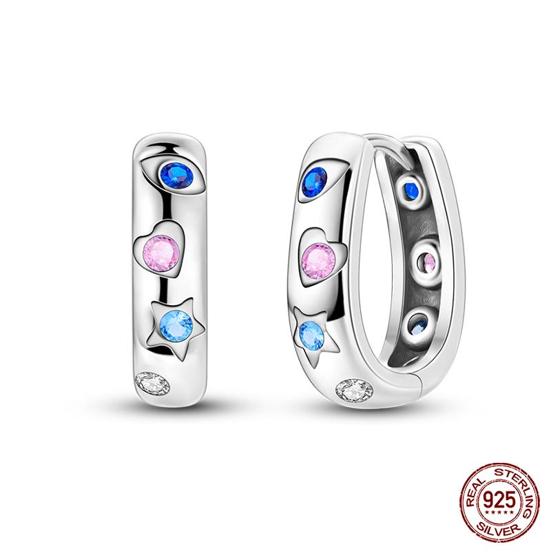 New 925 Sterling Silver Hope Rainbow Flower Earrings For Women Sparkling Colored Zircon Star Koi Earrings Party Jewelry