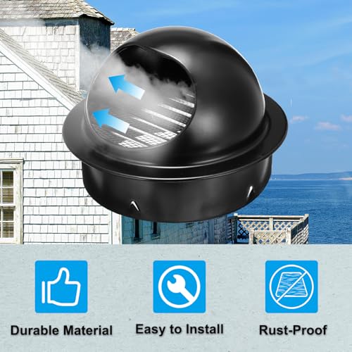 PATIKIL 200mm Round Louver with Mesh, 201 Stainless Steel Air Vent Cover, Natural Ventilation, Home Renovation, Bathroom, Kitchen, Wall-Mounted, Black