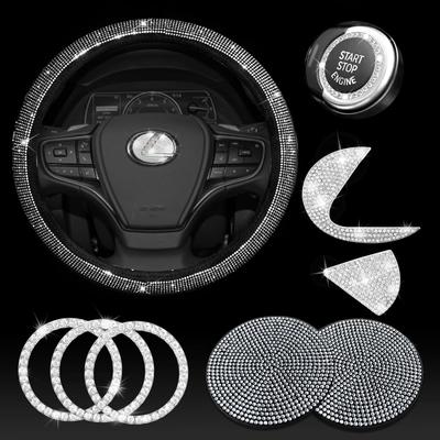 Kormánykerék burkolat nőknek Bling Crystal Diamond csillogó autós kiegészítők, illik az ES RX LS-hez CT LX GS LC RC GS-F RC-F strassz matricák