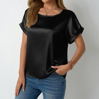 Women's Spring Summer Short-sleeved Satin Shirt Loose Casual Color T Shirt