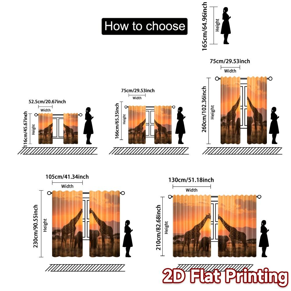 Set Of 2 Modern Flat Printing Curtains Without Rod Sunset Safari Curtain Durable Polyester Fabric All