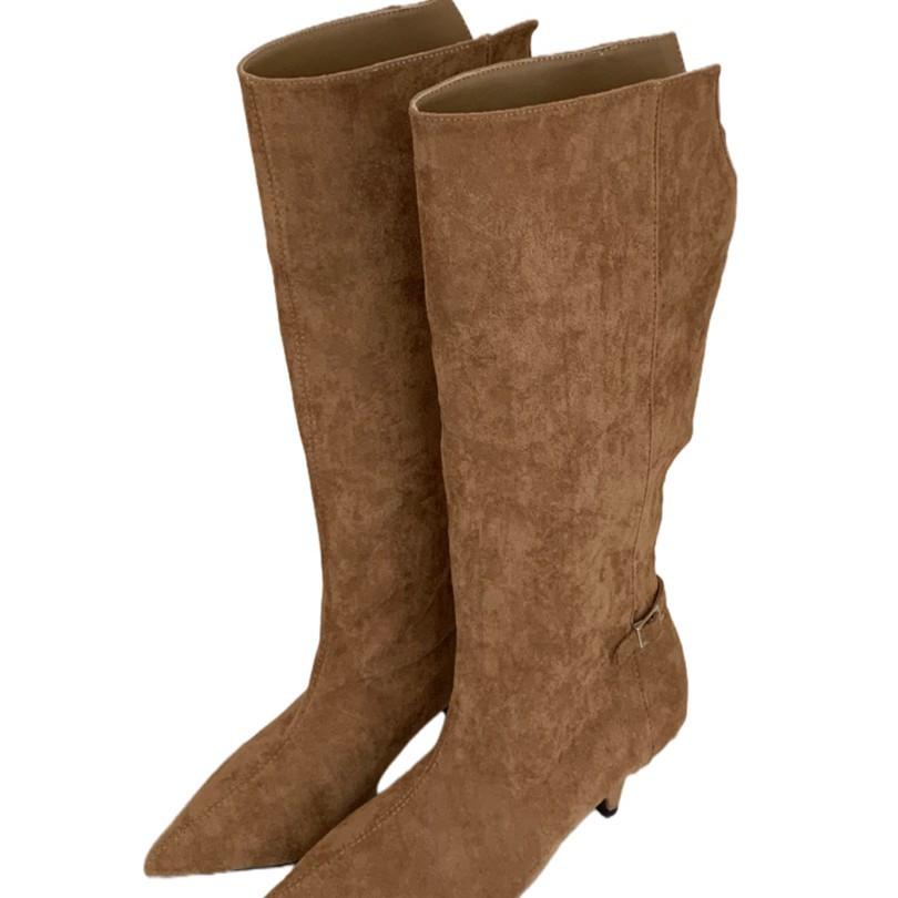 2025 autumn and winter new Korean version pointed suede temperament simple fashion versatile high heels thin heels thin boots long boots women